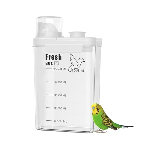 SQUSIMEI 3 Qt/2.8 L Bird Seed Storage Container with Lids Airtight Measuring Cup, Bird Seed Dispenser Pet Food Container Are Used to Store Bird Food, Chicken Feed BPA Free (2.8L, White)