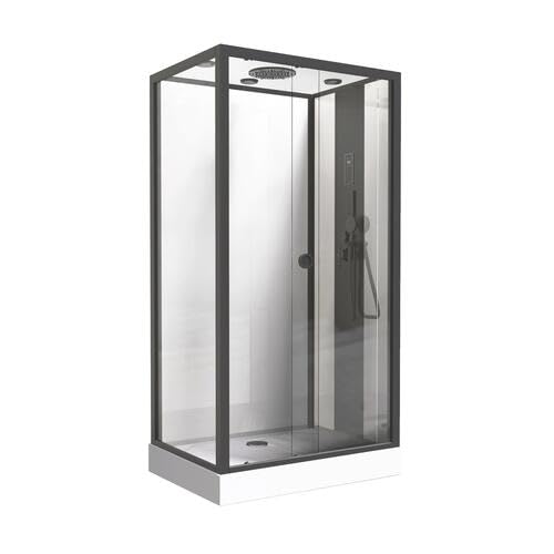 ONDÉE - Cabina de ducha NOGEA SLIM - Estilo industrial y bienestar - Montaje sin silicona - Puerta corredera de vidrio de 6 mm - 120x70x212 cm - Negro mate - Kit completo