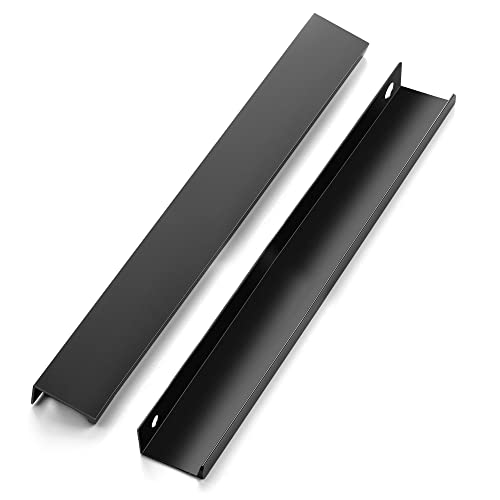 Image of 6 Pack Finger Pulls for Cabinets - 224mm /8.8in Hole Center Black Handles | 300mm /11.81 inch Overall Length, Edge Pulls, Concealed Tab Kitchen Drawers Pulls, Easy Install, Screws Included, Rust-Resistant