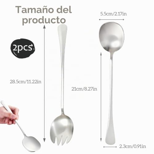 Miniatura 2 de Pevlkawr Juego De Utensilios Para Servir Ensalada 28 Cm 2 Piezas Cuchara Y Tenedor Cubiertos Para Ensalada Acero Inoxidable Para Ensalada Cuchara Para Ramen Cocina Fiestas