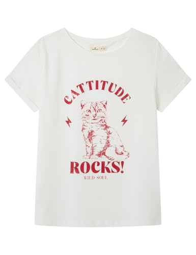 Springfield Camiseta Corta con Estampado Urbano, Mangas remangadas y Abertura en el bajo gráfica, Blanco Estandar, XL para Mujer