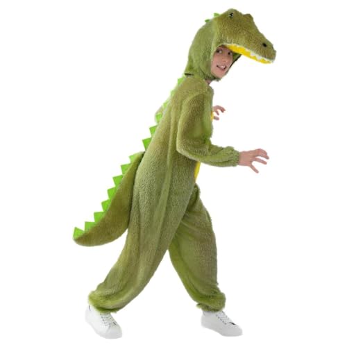 Smiffys Disfraz de cocodrilo para niños, mono de animal con capucha, disfraz unisex para niños, disfraz de cocodrilo suave para niños y niñas, disfraz de Halloween, Día Mundial del Libro, fiestas de