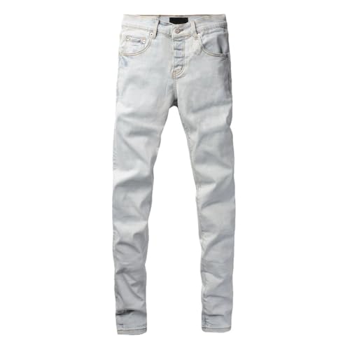 Men's Ripped Jeans Streetwear Distressed Stretch Slim Fit Button Fly Skinny Straight Leg Denim Pants