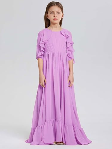 Junior Bridesmaid Dress Scoop A-Line Chiffon Flower Girl Dress Cascading Ruffles Girls Formal Dress3