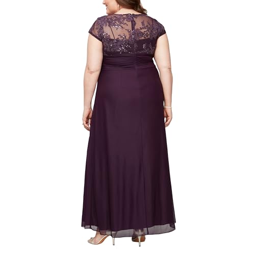 Image of Alex Evenings Women's Long Stretch Sequin Bodice Mother of The Bride Dress with Empire Waist (Petite and Regular Sizes)