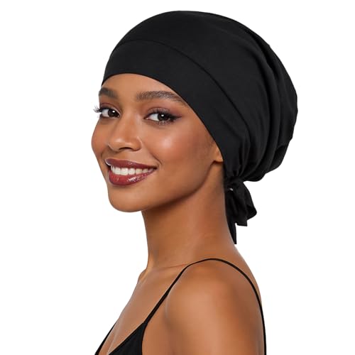 Kiiwah Bonnet Satin Cheveux Nuit, Réglable Bonnet Soie en Fibre de Bambou avec des Sangles Unisexe Beanie pour Dormir Doux Respirant Bonnet de Nuit en Satin...