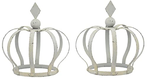 ETC Dekorative Garten-Krone Metall Shabby Cremeweiß Optik -...