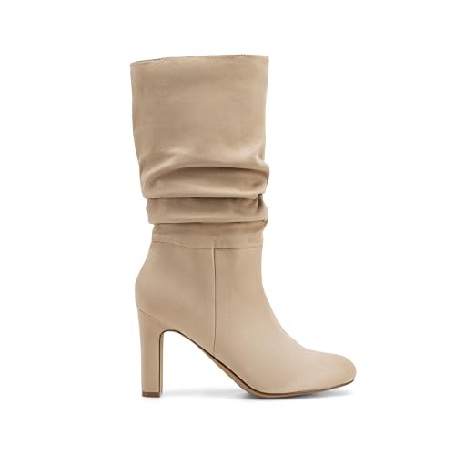 Dream Pairs Slouch Boots For Women Mid Calf, Women'S Fashion Almond Toe High Heel Fall Winter Dressy Boots,Size 9,Sandy Beige-Suede,Sdmb2407W thumb #1