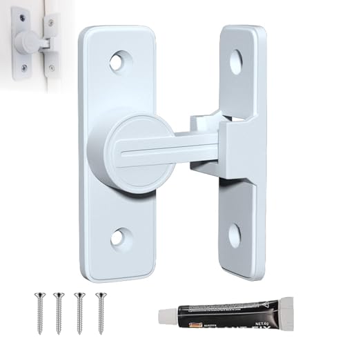 Cerradura Puerta Corredera Pared Sin Taladrar, 90 Grados Cerrojo y Pestillo para Tornillo de Bloqueo de Puerta Seguridad, para Valla de Madera, Puerta y Ventana (Blanco-90°)