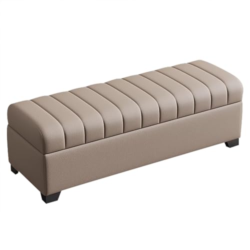 Banco otomano de almacenamiento de cuero con asiento acolchado y extremo de zapato para sala de estar o entrada (marrón 39.4 pulgadas/100 cm)