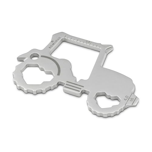 Geschenkartikel: ROMINOX Key Tool // Traktor, 18 Funktionen, Keytool Schlüsselanhänger, Flaschenöffner, Edelstahl Multitool, Multifunktionswerkzeug, Kleinigkeit für Adventskalender