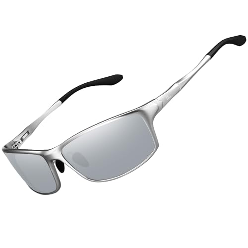 Image of Bircen Polarized Mens Sunglasses: UV Protection Black Blue Shades for Men Sport Driving with Al-Mg Metal Frame (Large)