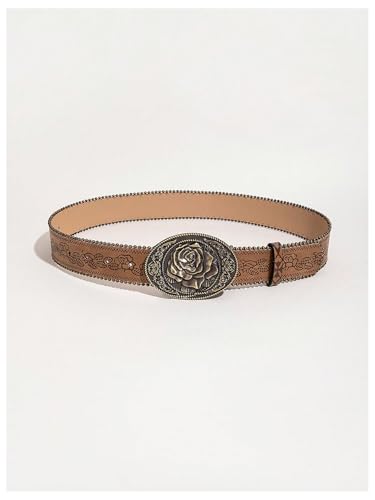Verdusa Women's Floral Embroidery Square Buckle Leather Belts Vintage Belt2