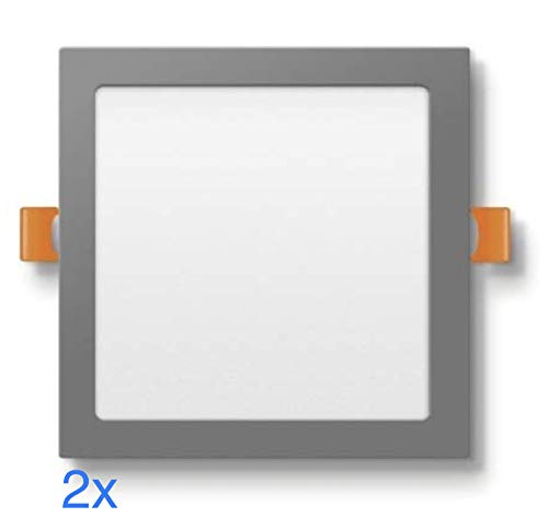 (LA) Pack 2x Panel LED Cuadrado Marco Plata 18W. 1600 lumenes reales. Downlight Empotrar. Driver incluido. (Blanco Neutro (4500K))