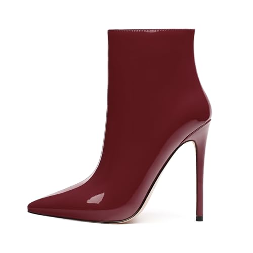 FOGEENA Ankle Boots for Women Pointed Toe Stiletto High Heel Patent Leather Side Zipper 4.7 Inch Short Booties Sexy Wedding Dating Work Fall Shoes2