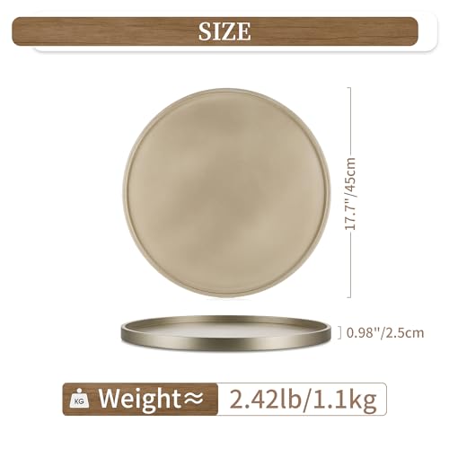 Hanobe Large Ottoman Serving Tray: 18” Gold Round Decorative Coffee Table Trays Wooden Big Circle Farmhouse Centerpiece Home Decor Living Room Organizer by Hanobe - Image 4