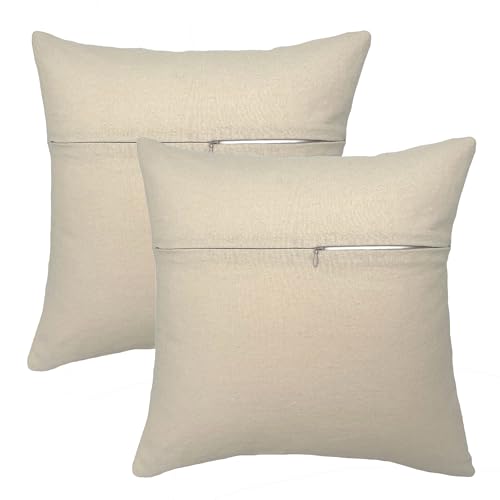 Image of Howie's Needlepoint 2 Pack Cotton Throw Pillow Backs, 16x16 Inch, Beige, Solid, Zipper Closure