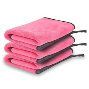 Btag Microfiber Cleaning Cloth, 40x40 cms 600 GSM | Highly Absorbent,Lint and Streak Free, Multi-Purpose Wash Cloth for Kitchen,Car,Window,Stainless Steel,Silverwear(Pink_40x40cms) Pack of 3