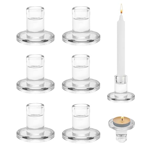 Vidrio Portavelas de Varilla, 6 Piezas Conjunto Portavelas de Vidrio, Candelabros de Cristal, Base para Velas en Forma de Barra, para Cenas a la luz de Las Velas, Transparente