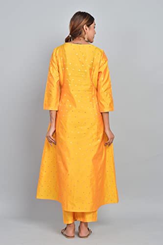 Image of Riara Art Silk Women Long Anarkali Kurti with Pant Polka Dot A-line Ladies Ethnic Wear Dress