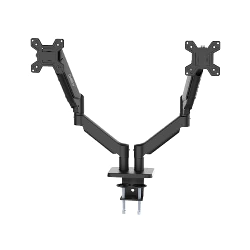 CoolBox M02D - Brazo Monitor Doble para Pantallas hasta 32', hasta 8Kg en Cada Brazo, Altura, Inclinación y Giro Ajustables, Rotación Monitor Vertical, VESA 75x75/100x100, Negro