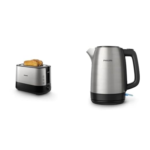 Philips Daily HD2637/90 - Tostador 950 W, Doble Ranura, Color Negro, Inox + HD9350 / 90 hervidor (2200 vatios, 1,7 litros, acero inoxidable)