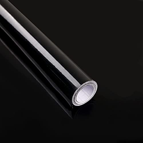 Papier Adhésif pour Meuble Noir Glossy 30 × 300cm Papier Peint Autocollant pour Imperméable Film Vinyle Rouleau Décoratif Cuisine Comptoirs Armoires Placard Chambre