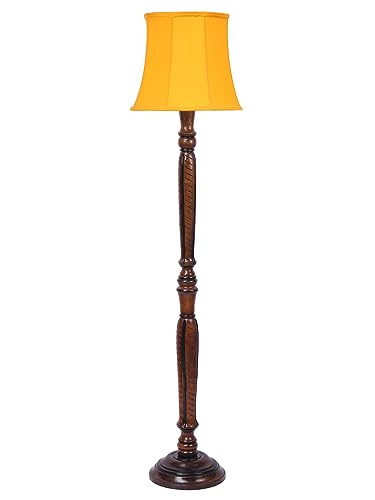 Image of Devansh Yellow Cotton Wooden Floor Lamp -7