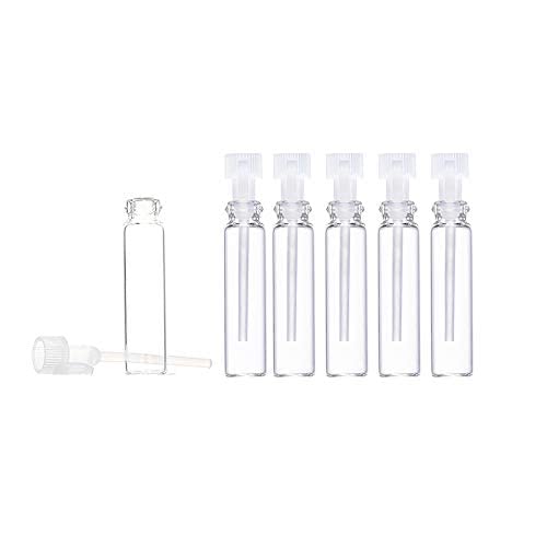 Hunky Dory 100pcs 1ml Mini Sample Adorable Glass Travel Oil Perfume Bottle with Drop& Spray Empty Sample Bottle for Essential Oils Aromatherapy, Beauty Tester.-image-45