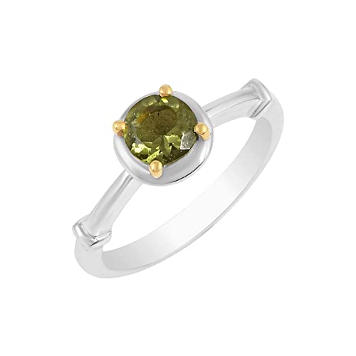 Bague en argent plaqué or jaune anneau 5 mm avec pierre ronde facettée verte