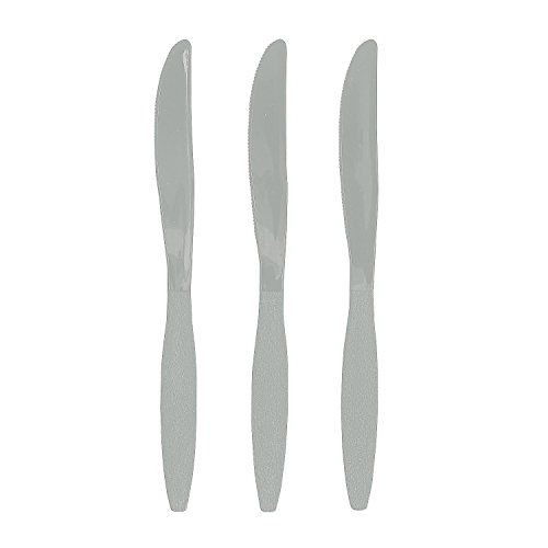 Fun Express - Metallic Silver Plastic Knives (50 Pc) - Party Supplies - Solid Tableware - Cutlery - 50 Pieces