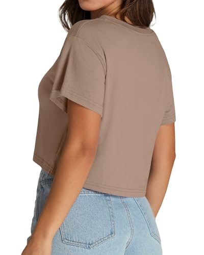 Image of Womens Crop Tops Short Sleeve V Neck Summer Cropped T Shirts Baisc Tees