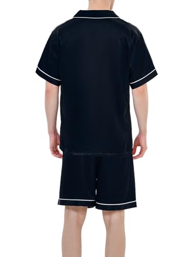 Satin Silky Men's Pajama Sets Short Sleeve Classic Sleepwear with Pockets Plus Size Lounge Set Pj Set Loungewear2