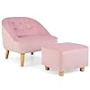 Costzon kids couch with ottoman children sofa toddler chair wbaby velvet surface children armchair for play room nursery kindergarten chlidren sofa gifts for 3 5 years old boys girls pink  urban country home decor