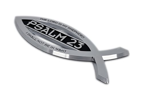 Image of Elektroplate Christian Fish Psalm 23 with Verse OEM Chrome Emblem for Cars, Trucks, and All Auto | Universal Fit at 4 inch x 1.4 inch | Weatherproof