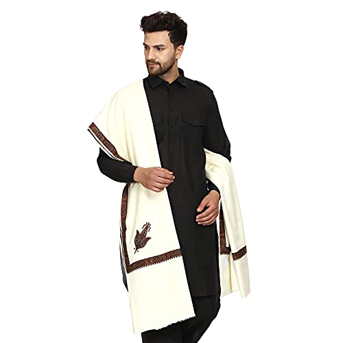 Image of SWI WITH LABEL Men's Kashmiri Embroidered Wool Shawl
