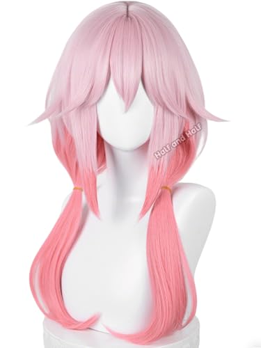 Image of Half and Half Gradient Pink Anime Ponytail Wig with Bangs for Yuzuriha Inori Cosplay Light Pink Twin Tails Wigs Pigtail Hair Wig for Women Halloween Party Daily Costumes