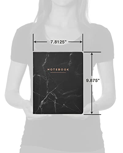 Eccolo Large Lined Journal Notebook, Hardbound Cover, Writing Journal, 256 Ruled White Pages, Ribbon Bookmark, Lay Flat, Desk Size For Work Or School, Black Marble (8X10 Inches) #TOP4