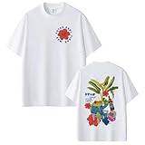 Camiseta Bad Bunny Hombre Manga Corta Camiseta Estilo Trap Latino Urbano Streetwear Moda Verano Casual (White,L)