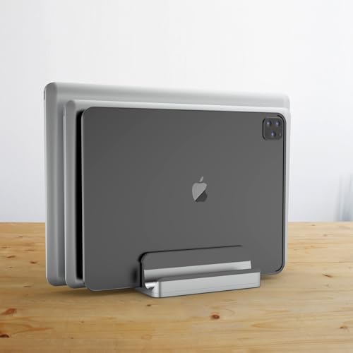 Geecol ノートパソコン スタンド 縦置き 3台収納 ホルダー ユニバーサル PCスタンド 幅調節可能 MacBook/iPad/iphone/フォルダー/本/PC/タブレット等あらゆるノートパソコンに対応します アルミ製 在宅勤務 スペース (銀)