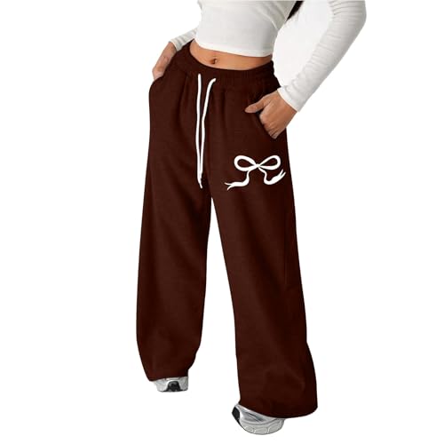 Girls Sweatpants Bowknot Straight Leg Baggy Y2k Track Pants Preppy School Athletic Joggers Teen Fall Trendy Outfits W/Pockets