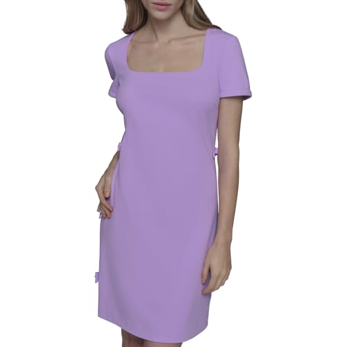 Image of Karl Lagerfeld Women's Short Sleeve Square Neck Bow Embellished Shift Mini Dress