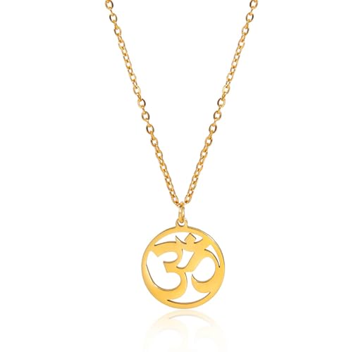 Women OM Necklace Indian Yoga Aum Om Ohm Pendant Necklace Stainless Steel Hindu Meditation Charm Sanskrit Symbol Spiritual Amulet Jewelry for Women Men