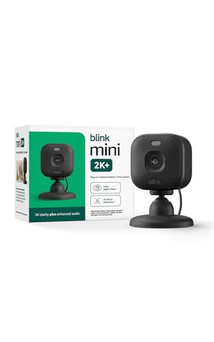 Blink Mini 2K+ (newest model) – Plug-in Home & Pet Indoor Security Camera with 2K video resolution, night vision, enhanced audio, motion detection – 1 camera (Black)