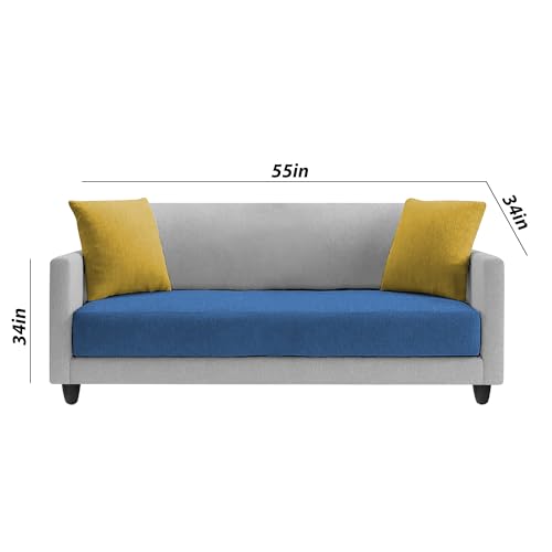Image of Casaliving Dominic 2 Seater Sofa Set for Living Room (Blue Grey Fabric) Premium Fabric Sofa
