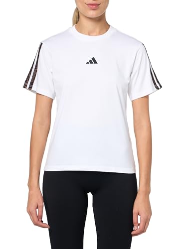 adidas Women's Essentials+ Leopard Print T-Shirt, White/Earth Strata