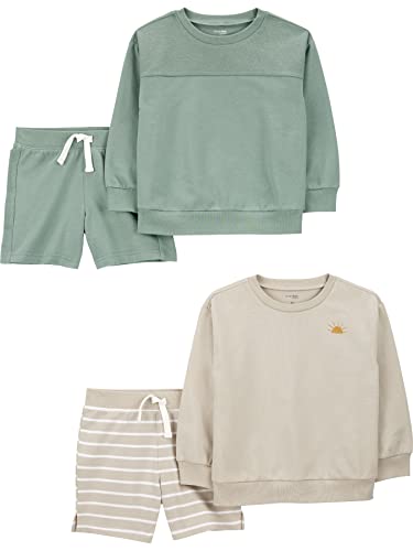 Image of Simple Joys by Carter's boys 4-piece French Terry Long-sleeve Shirts and Shorts Playwear Set