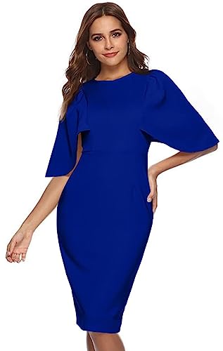 Memoriesea Women's Ruffle Flared Sleeve Bodycon Pencil Formal Cocktail Midi Dress2