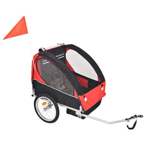 vidaXL Remolque de Bicicleta para Niños Rojo y Negro 30 kg Carrito para Bici