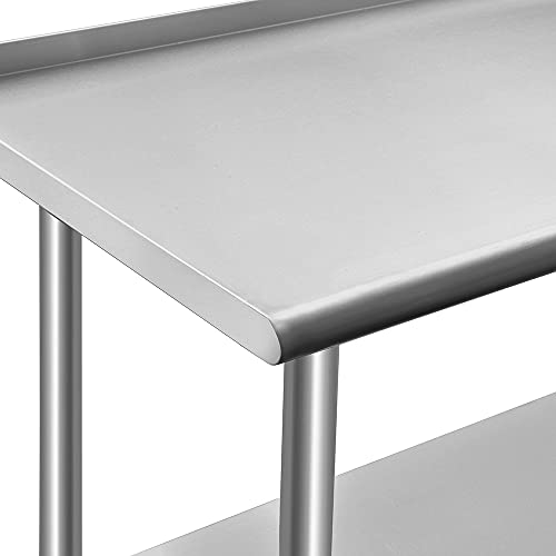 Image of ROCKPOINT Stainless Steel Table for Prep & Work with Backsplash 24x60 Inches, NSF Metal Commercial Kitchen Heavy Duty Table with Adjustable Under Shelf and Table Foot for Restaurant, Home and Hotel